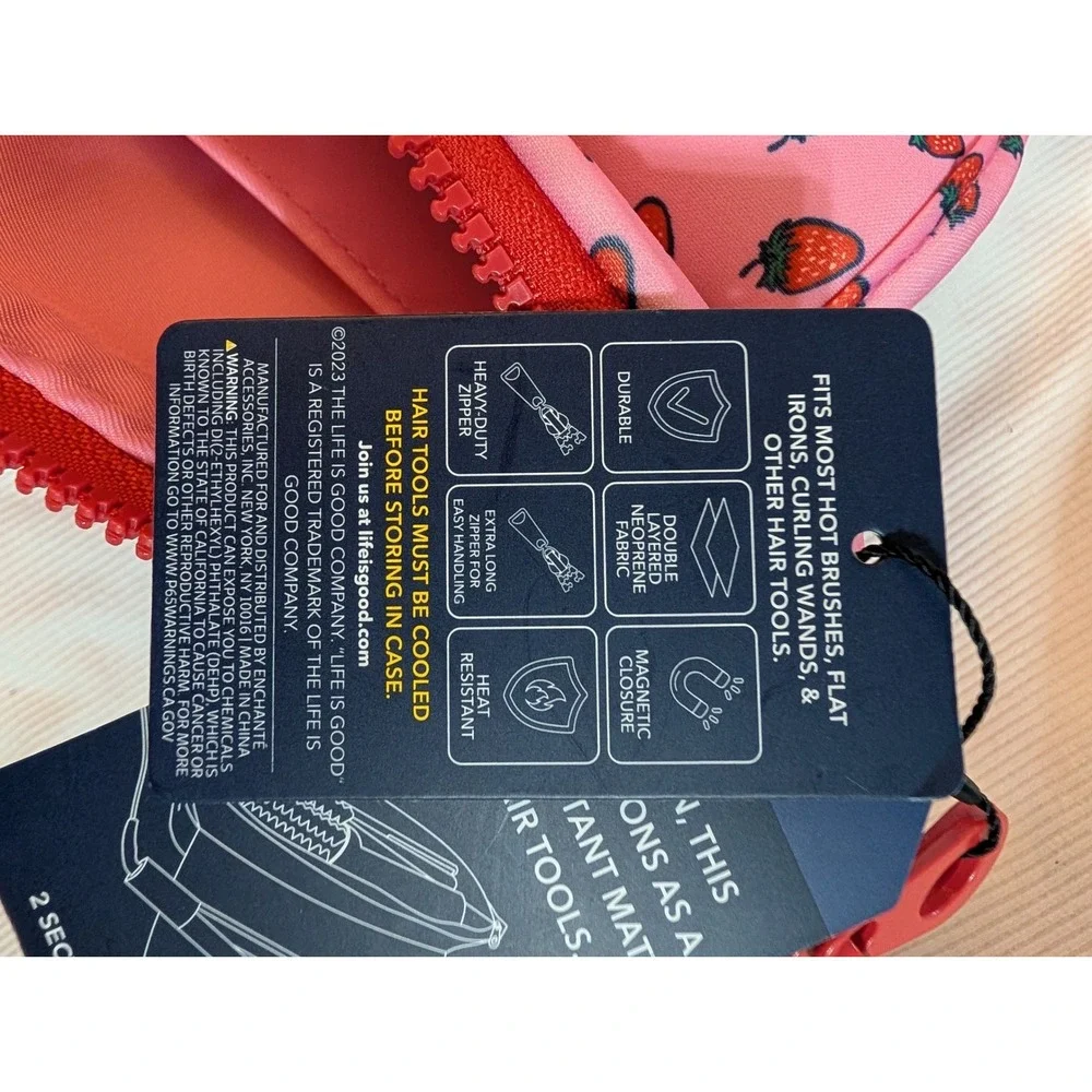 Life is Good Strawberry Pink Neoprene Heat Resistant Hair Tool Travel Bag Mat